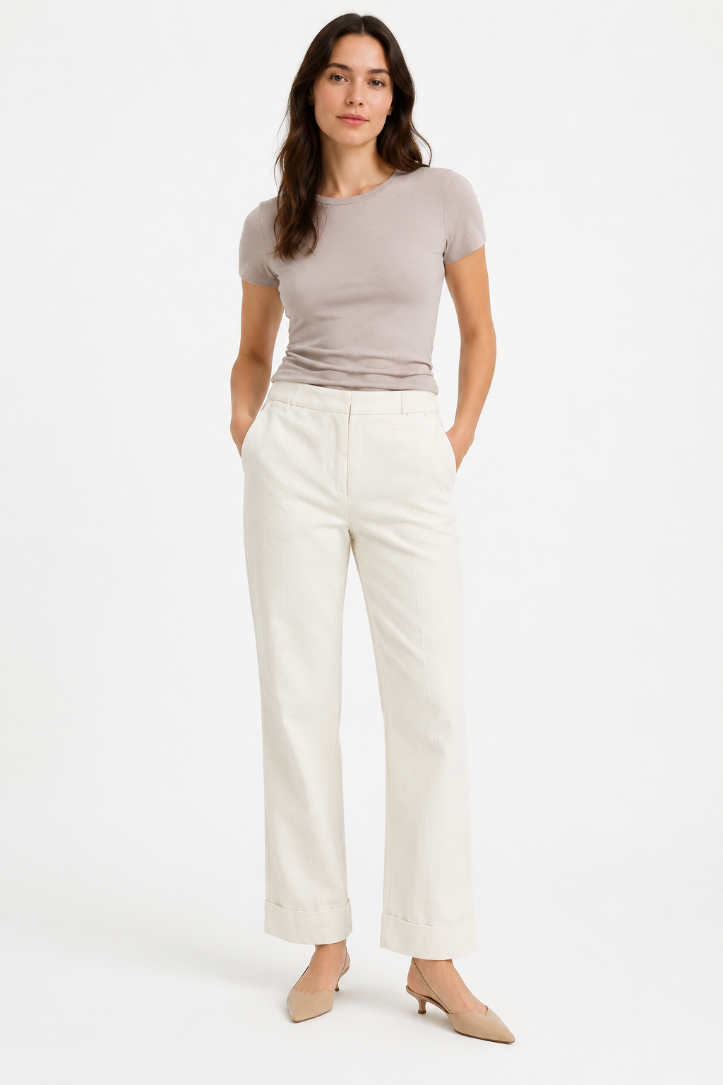 Ann Taylor Ivory Textured Cuffed Pants Size 2